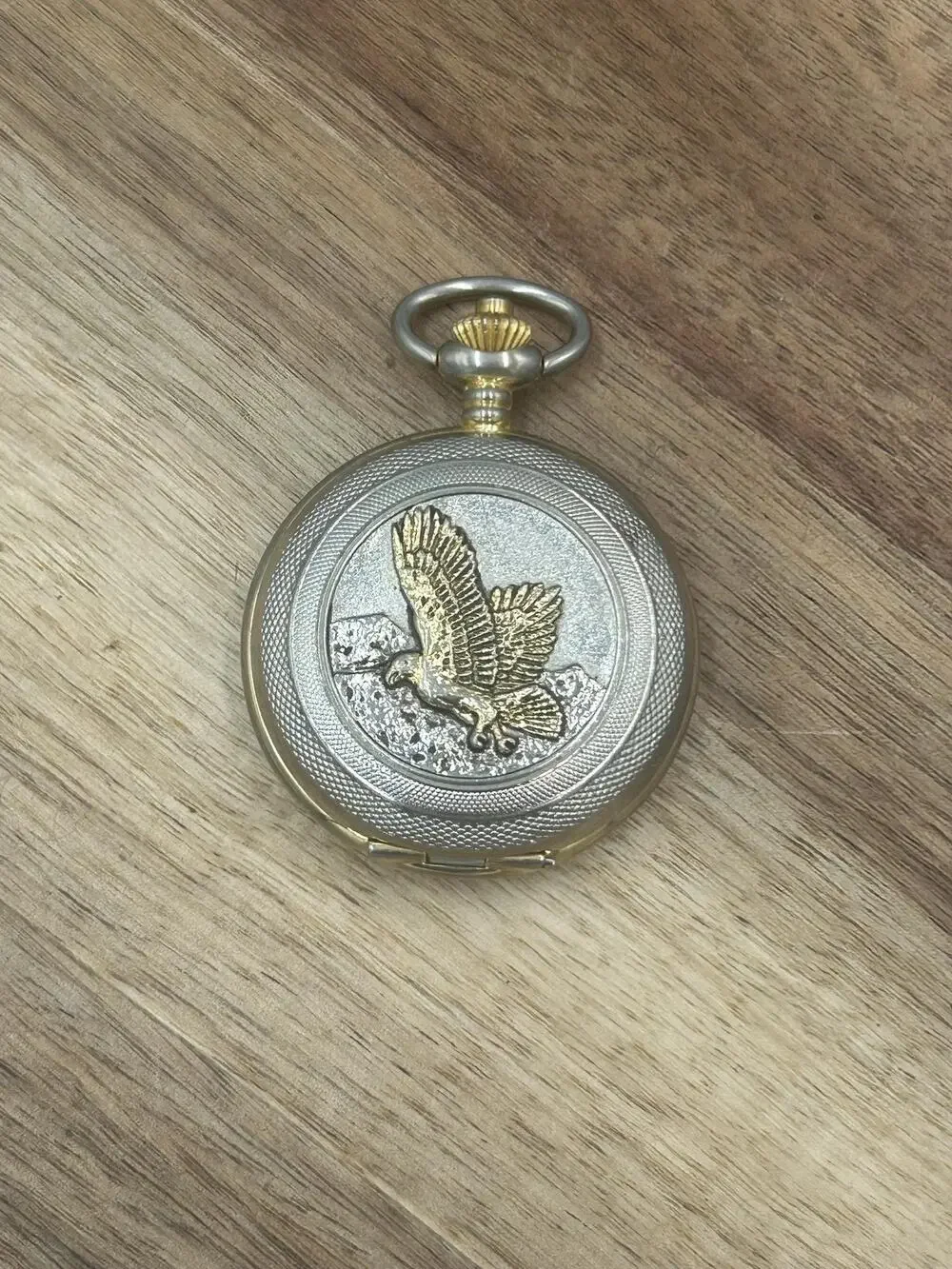 Wrangler Pocket Watch Men Eagle Full Hunter Two Tone Quartz Japan New Battery